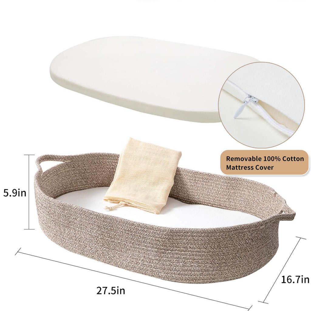 Baby Changing Basket - Moses Basket Changing Table Topper and Thick Foam Pad with Removable Cotton Mattress Cover