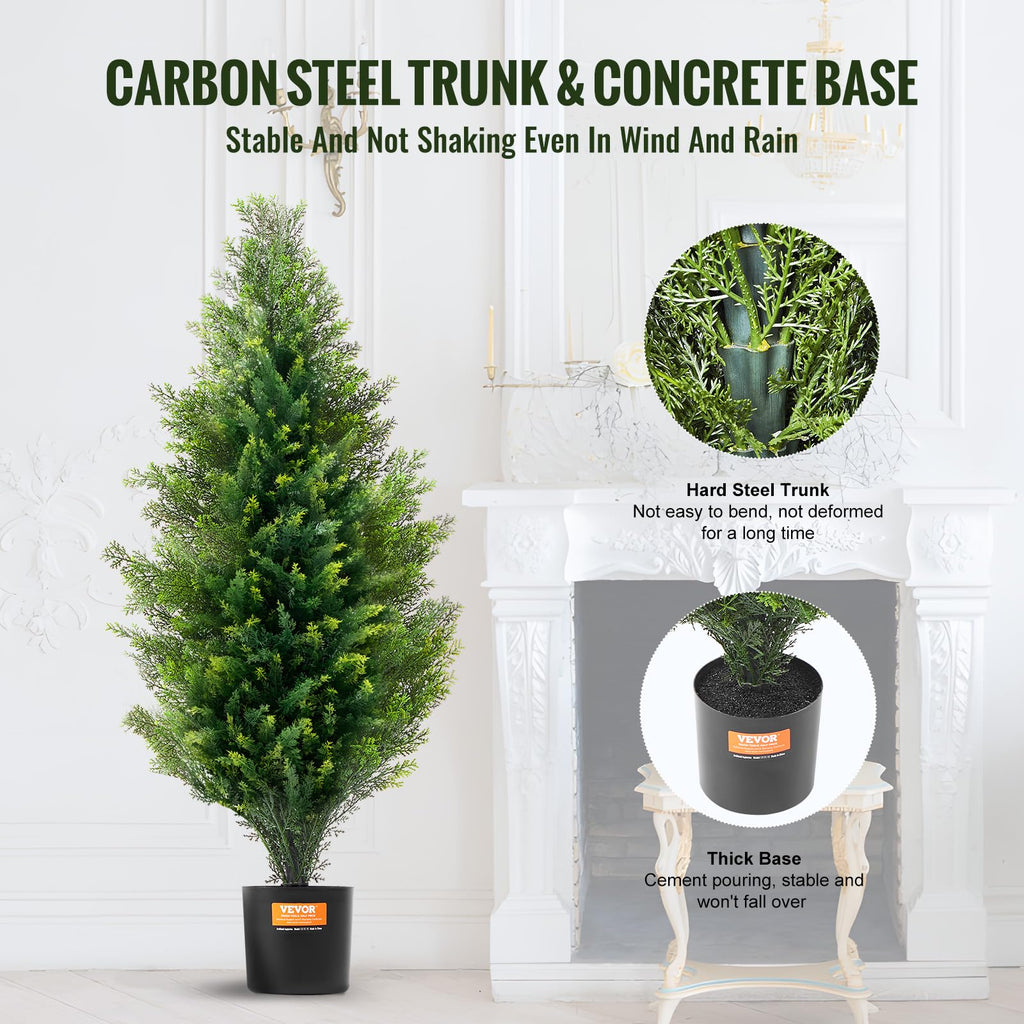 Artificial Cedar Topiary Tree, 36 inch Tall (2 Pieces), with Extra Leaves & Pot Faux Evergreen Fake Pine Cypress