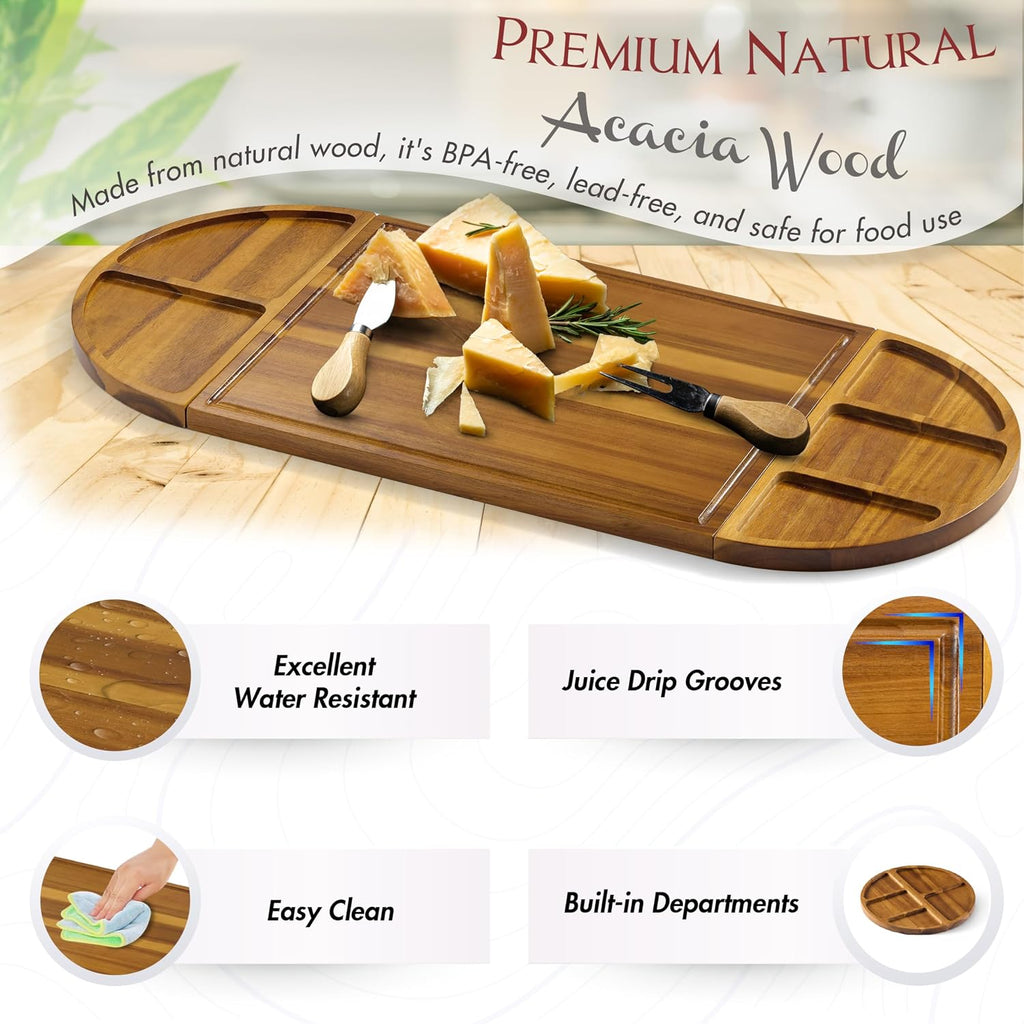 Extra Large Charcuterie Board, 30''x13'' Acacia Cheese Board Set | Crafted From Natural Timber, A Spacious Cheese