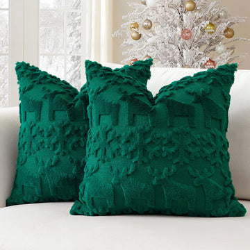 Set of 2 Xmas Soft Plush Short Wool Velvet Decorative Throw Pillow Covers Square Luxury Style Cushion Case Pillow