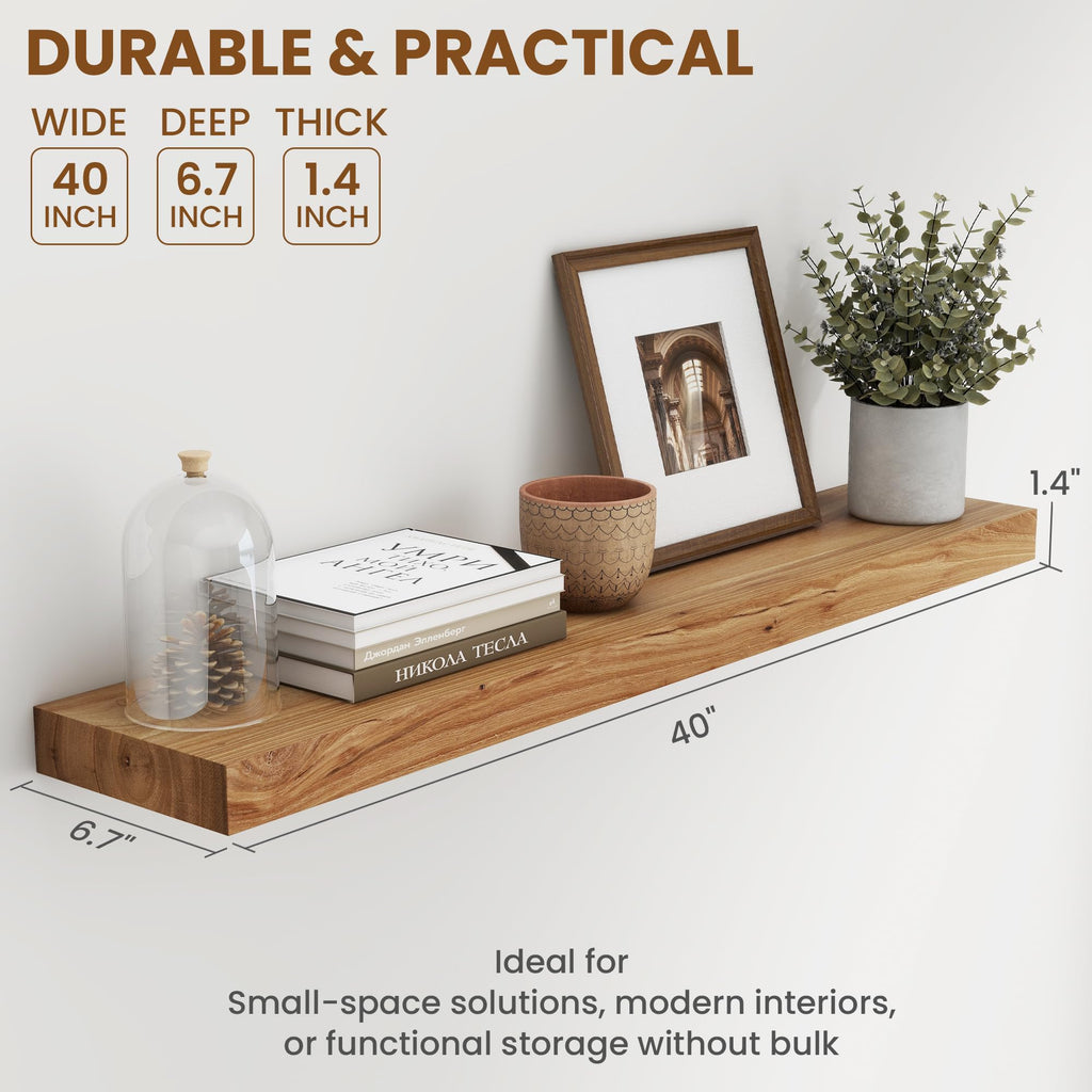 40" Wall Mounted Floating Shelves, Natural Elm Wood, 1 Pack