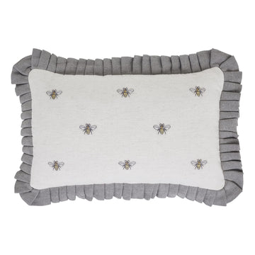 Embroidered Bee, Farmhouse Throw Pillow, Honey Bees, Grey & Yellow, 14x23