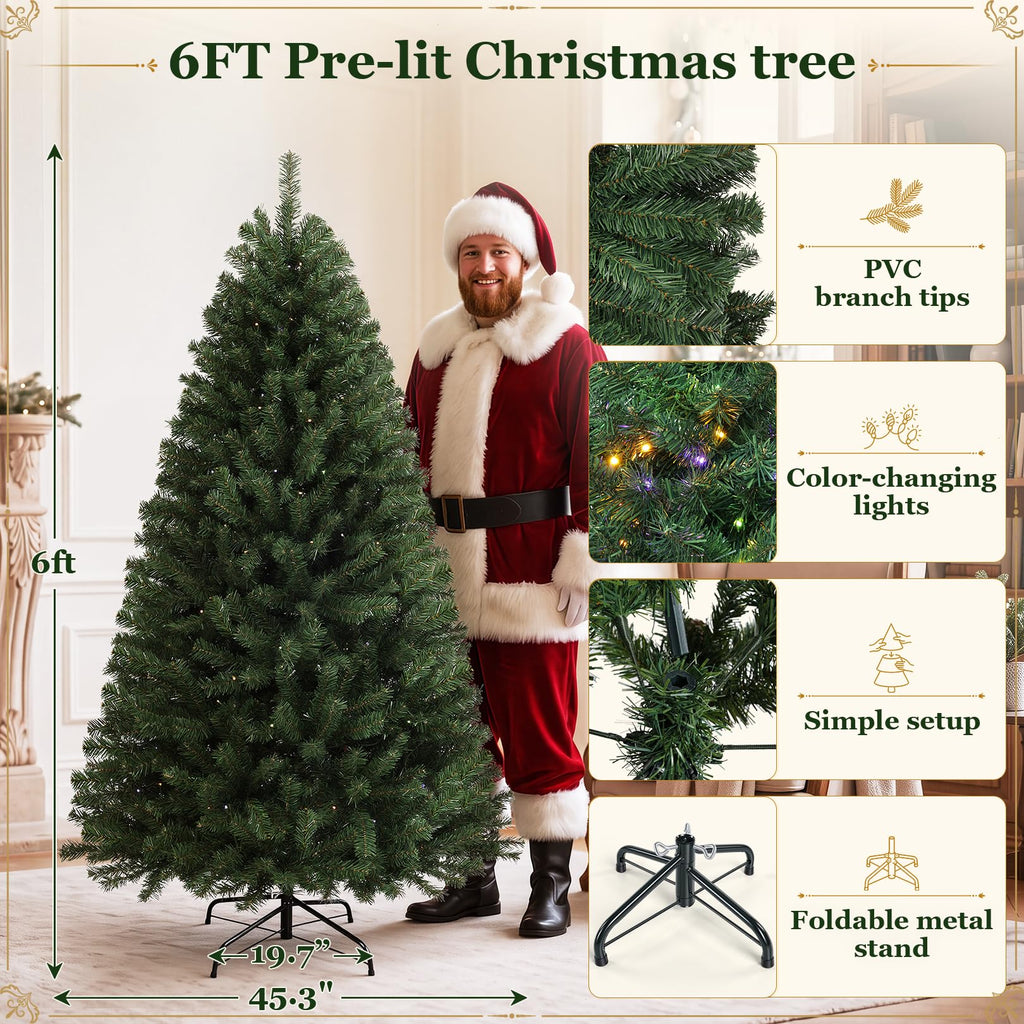 6 ft Pre-Lit Christmas Tree w/Twinkle Multicolor Lights, Remote Control