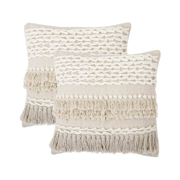 Handwoven Throw Pillow Cases - Contructed Frill Natural