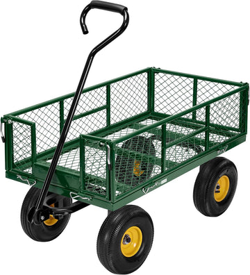 Heavy Duty 880 Lbs 4.5 Cu Ft Mesh Steel Garden Cart Utility Wagon | Removable Sides and 4.10/3.50-4" Wheels 10 inch