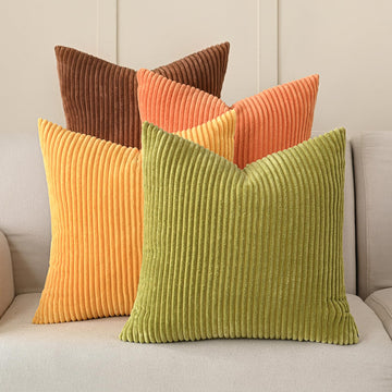 Set of 4 Fall Orange Corduroy Throw Pillow Covers 18x18 Inch