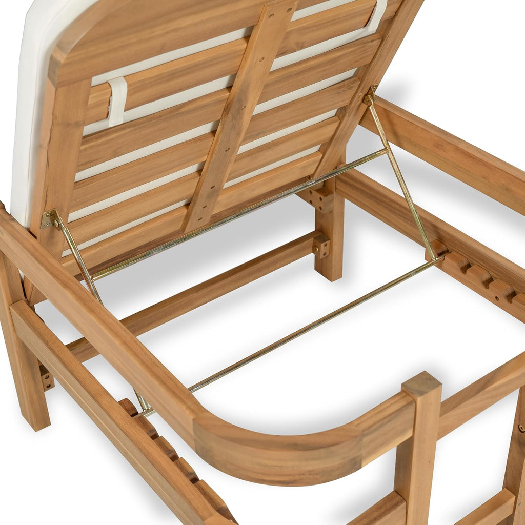 Outdoor Acacia Wood Chaise Lounge with Adjustable Backrest & Water-Resistant Cushion, 4-Position Patio Recliner