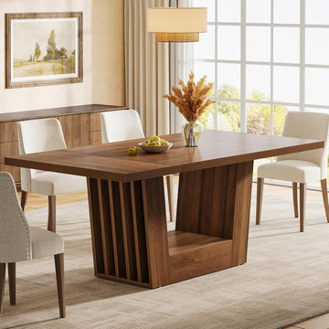 63-Inch Dining Table for 4-6, Farmhouse Rectangular Kitchen Dinner Table with Heavy-Duty Base, Wood Dining Room