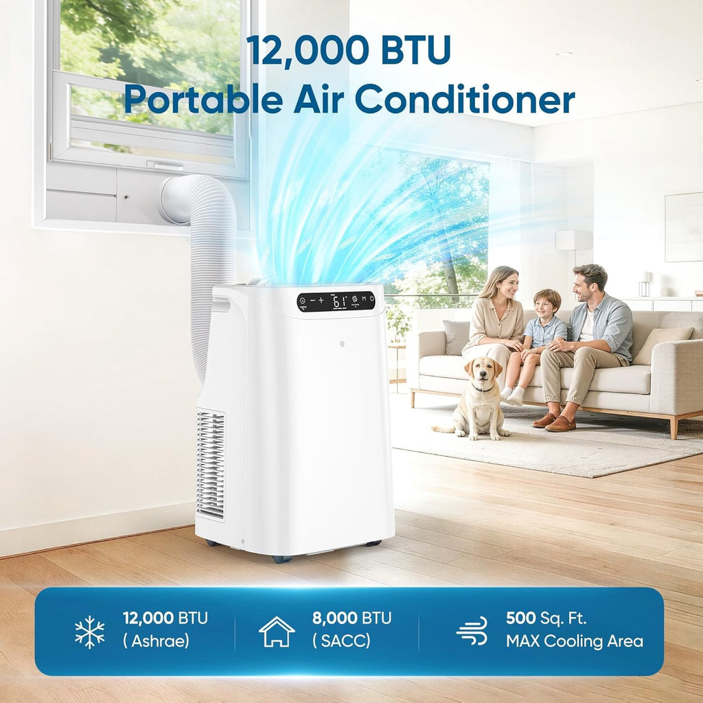 12000 BTU Portable Air Conditioners, Cools Up to 500 Sq.Ft, Portable AC Unit with Remote Control, Cooling, Fan