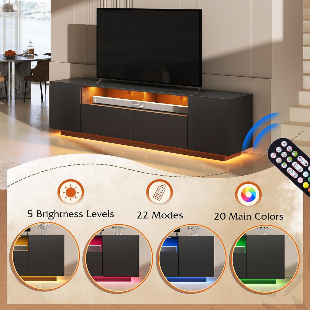 LED TV Stand with Large Storage Cabinet, Modern Entertainment Center for 55/60/65/70/75 Inch TVs, Sturdy TV Console