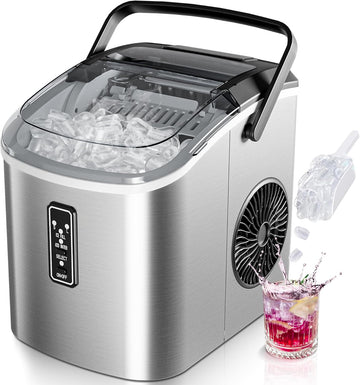 Ice Maker Countertop with Carry Handle, 9 Cubes Ready in 6 Mins, 26.5lbs/24H, Self-Cleaning, 2 Sizes of Bullet Ice