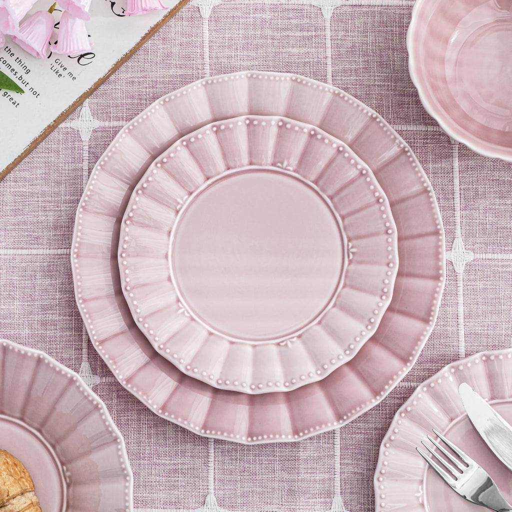 Plates and Bowls Sets for 4, 12 Piece Dinnerware Sets, Porcelain Plate Set, Microwave and Dishwasher Safe, Wedding