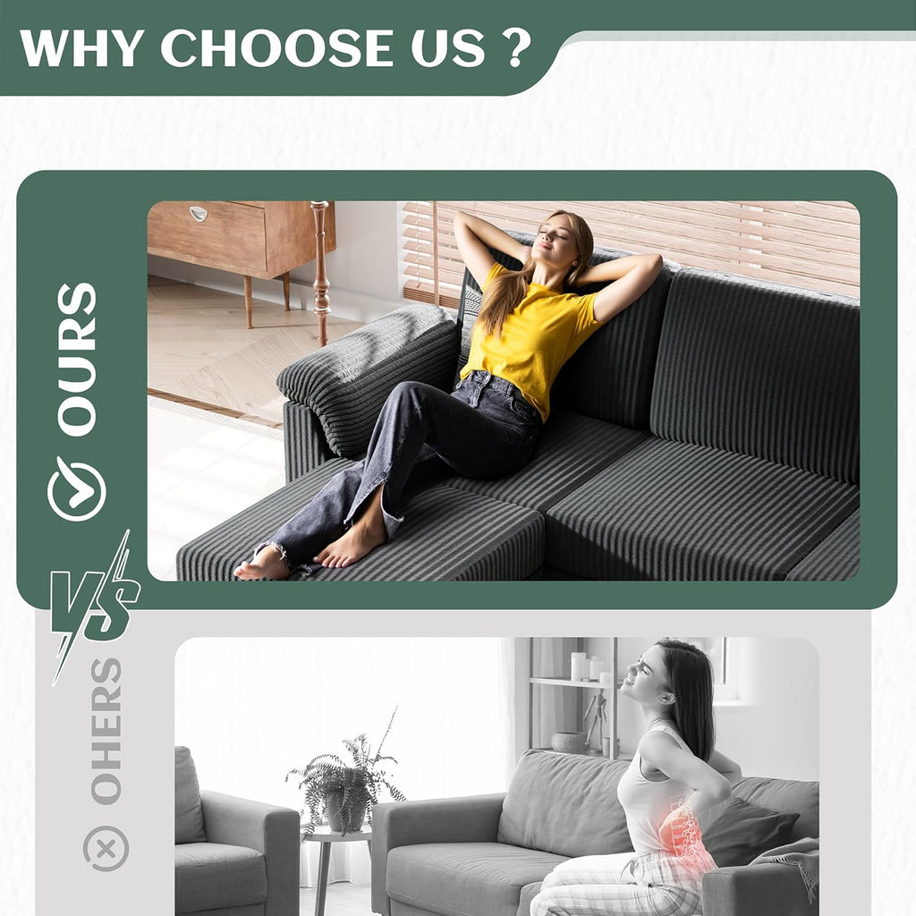 Convertible Sectional Sofa Couch, 3 Seat L Shaped Sofa with Removable Pillows Soft Corduroy Fabric Small Couch Mid