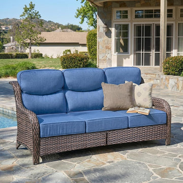 Luxury 6" Thick Cushioned PE Wicker 3-Seater Outdoor Couch, All-Weather Comfortable Modern Patio Sofa, High Back Deep