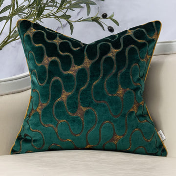 Green Square Throw Pillow Cover Wavy Velvet Cushion Cover Modern Zippered Pillowcase for Sofa Couch Bedroom Living