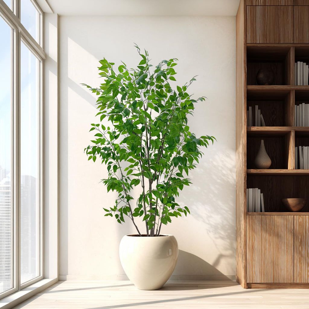 7ft Artificial Ficus Tree with White Plastic Planter