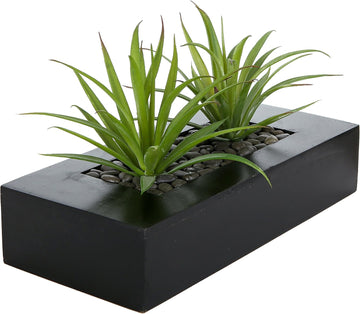 10 Inch Fake Grass Artificial Plants in Rectangular Black Wood Planter - Faux Plants Indoor for Tabletop Centerpiece