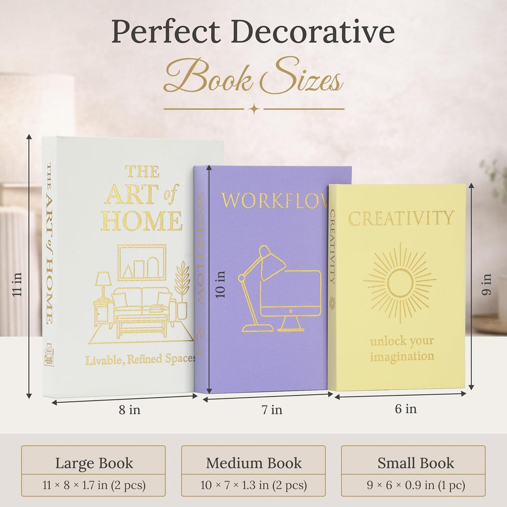 Decorative Books Set of 5 with Hidden Storage & Magnetic Closure - Oxford Linen Faux Books with Gold Foil Embossing |