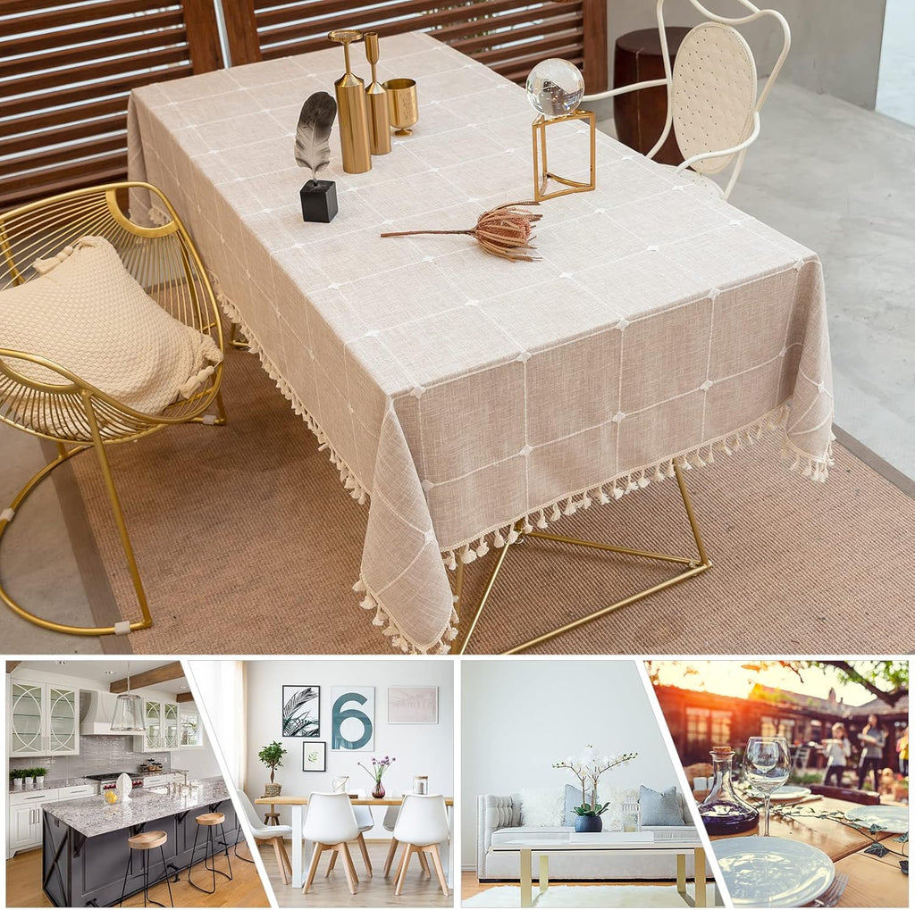 Tablecloths, Embroidered Waterproof Table Cloth Cotton Linen Wrinkle Free Anti-Fading Table Cover De