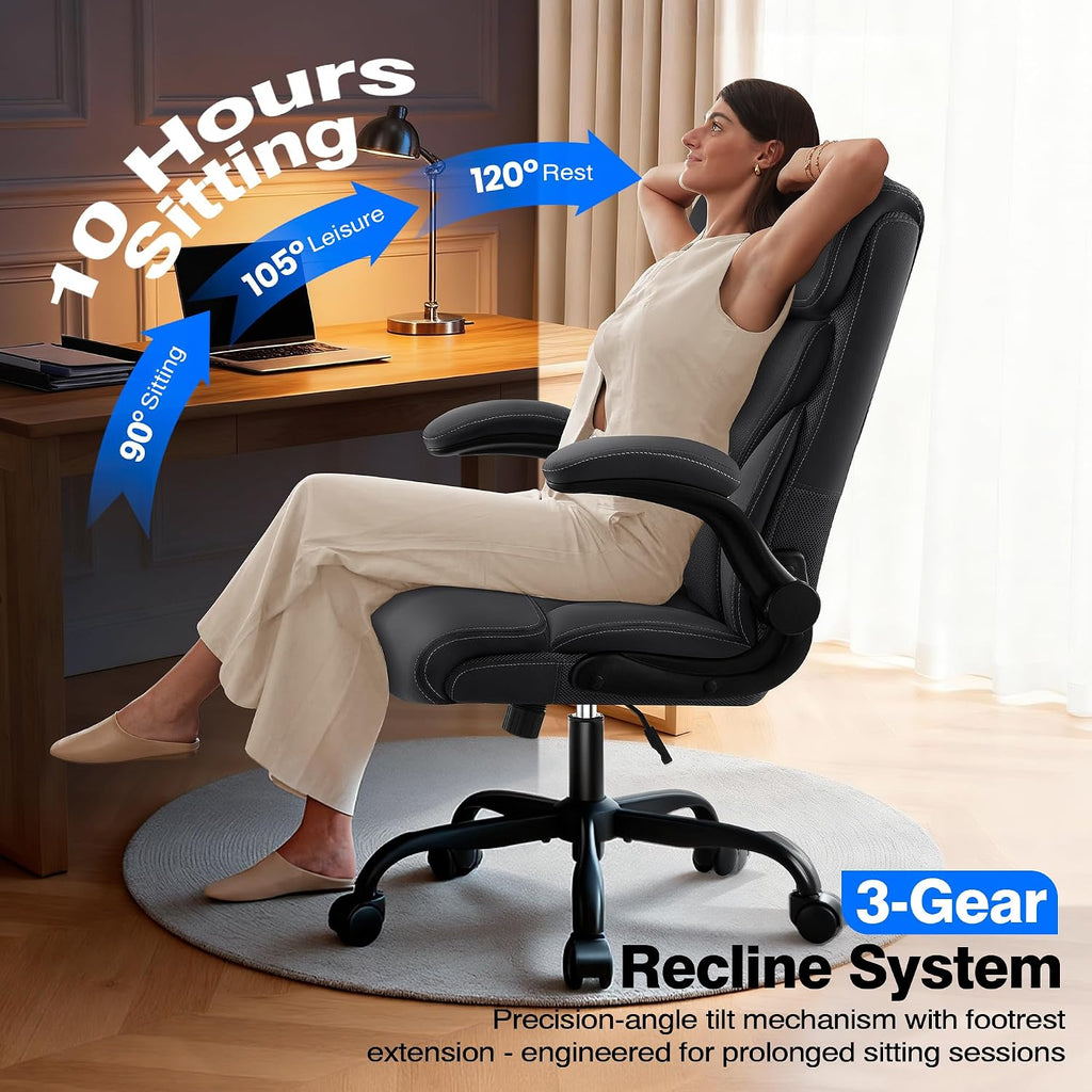 Executive High Back Breathable Comfy Desk Chair with Lumbar Support - Ergonomic Leather Rolling Swivel Computer Chair