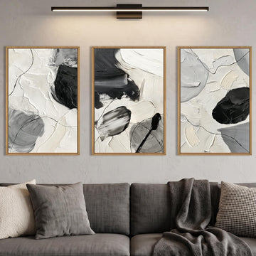 Large Abstract Black White Framed Canvas Wall Art Set-16"x24"x3