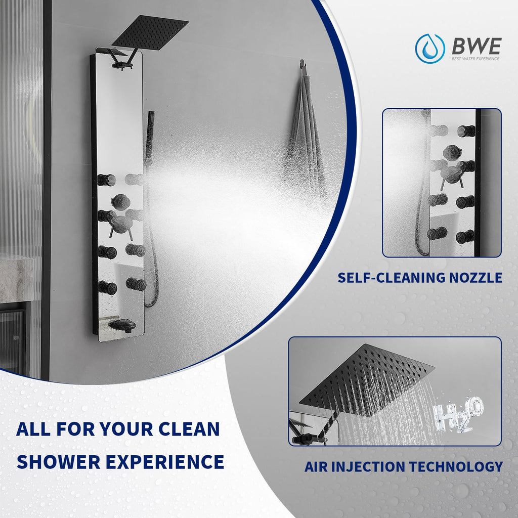 Stainless Steel Shower Panel Tower System Black Split Type