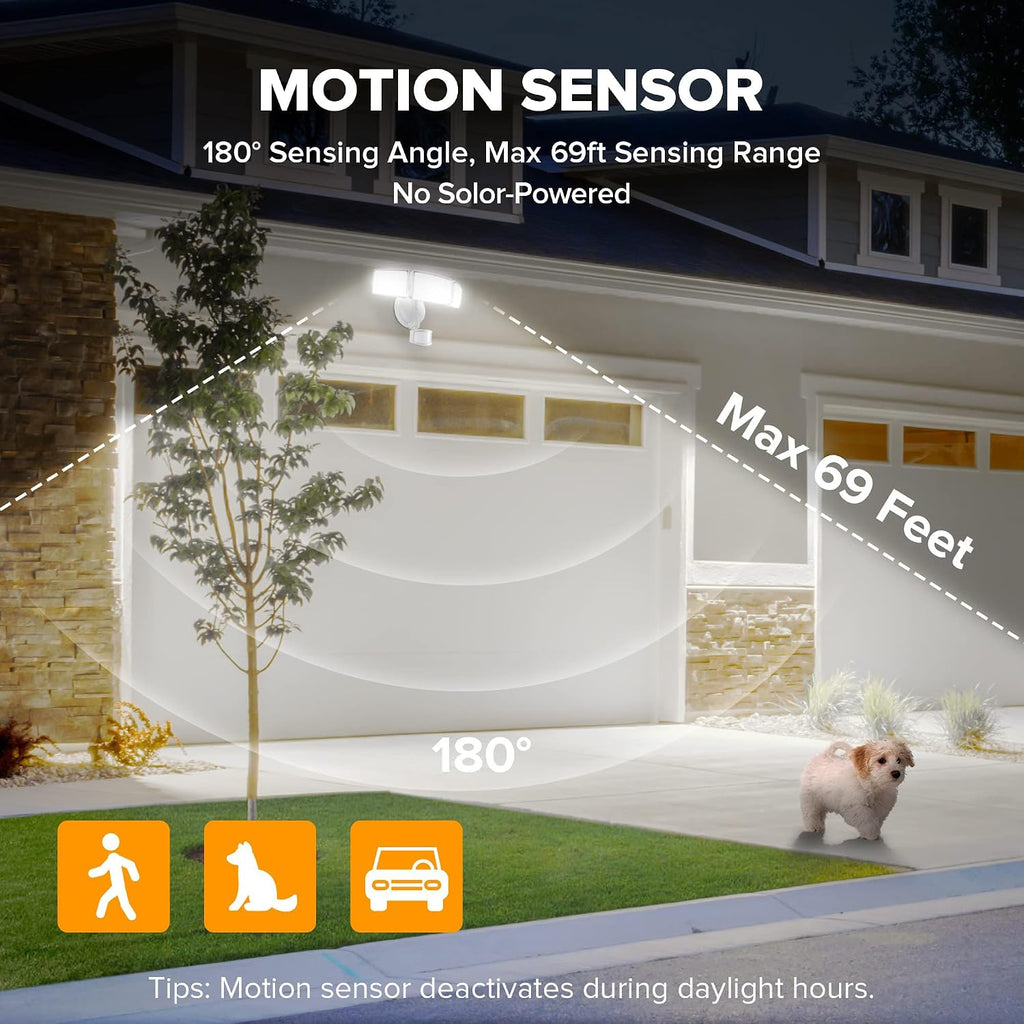 72W 7500LM LED Security Lights Motion Sensor Light Outdoor, 5000K Daylight, IP65 Waterproof, Dusk to Dawn, 3-Head