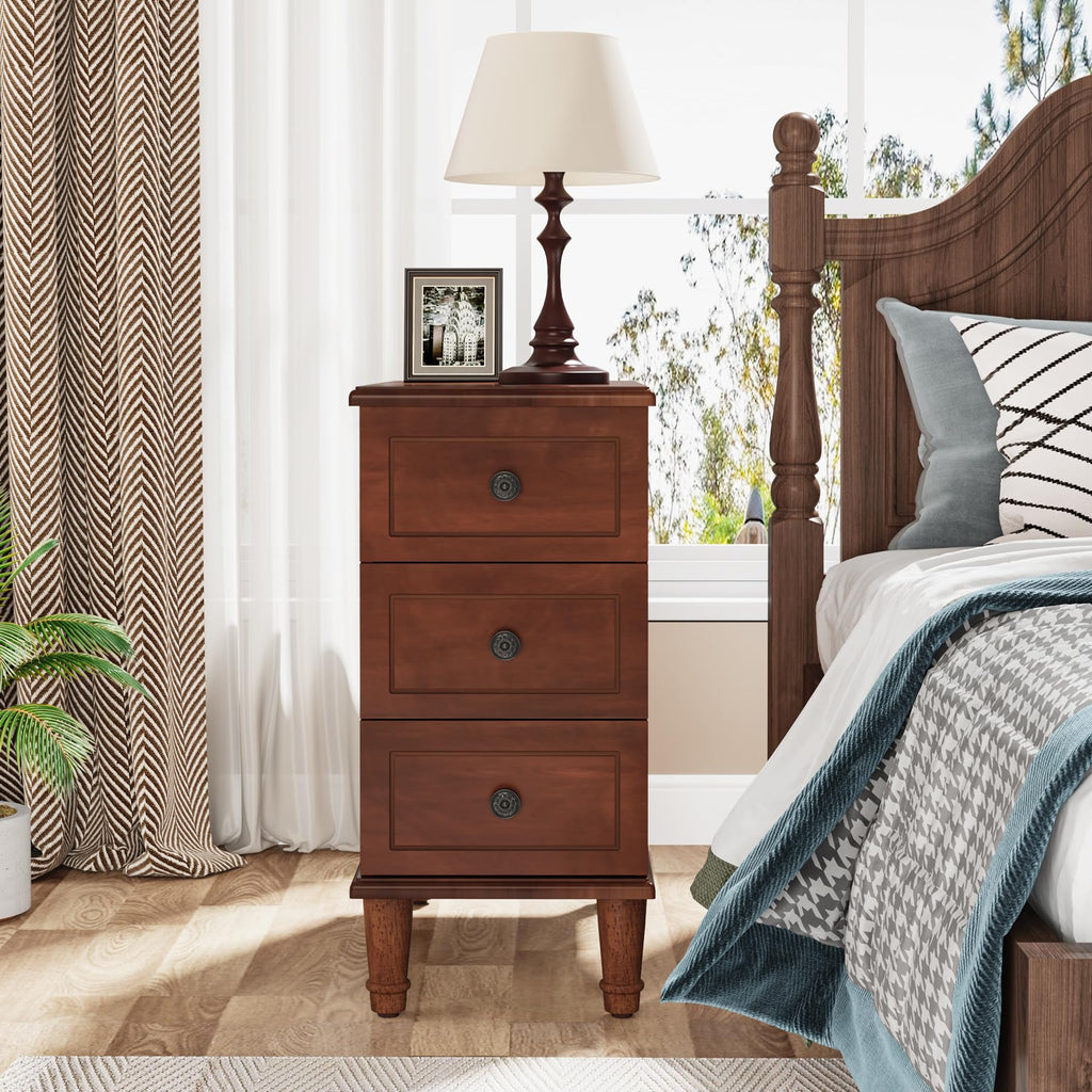 Solid Wood End Table, Fully Assembled Side Table with Drawers