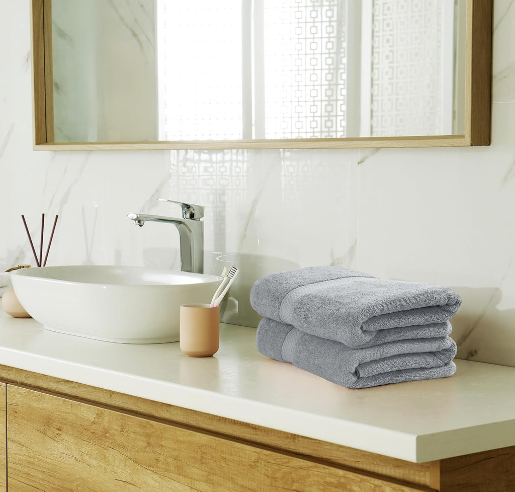 8 Piece Majestic Plush Luxury Towel Set, Cotton, Cool Grey | Majestic Plush 100% Ring Spun Cotton Towels - Super