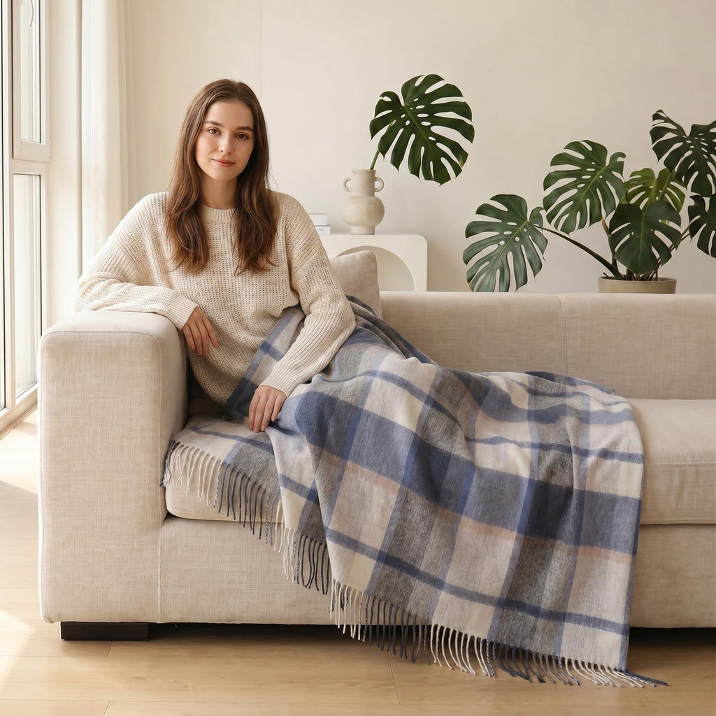 Pure Wool Throw Blanket Plaid Tartan Blankets 55x83 Inch, 1.5lb