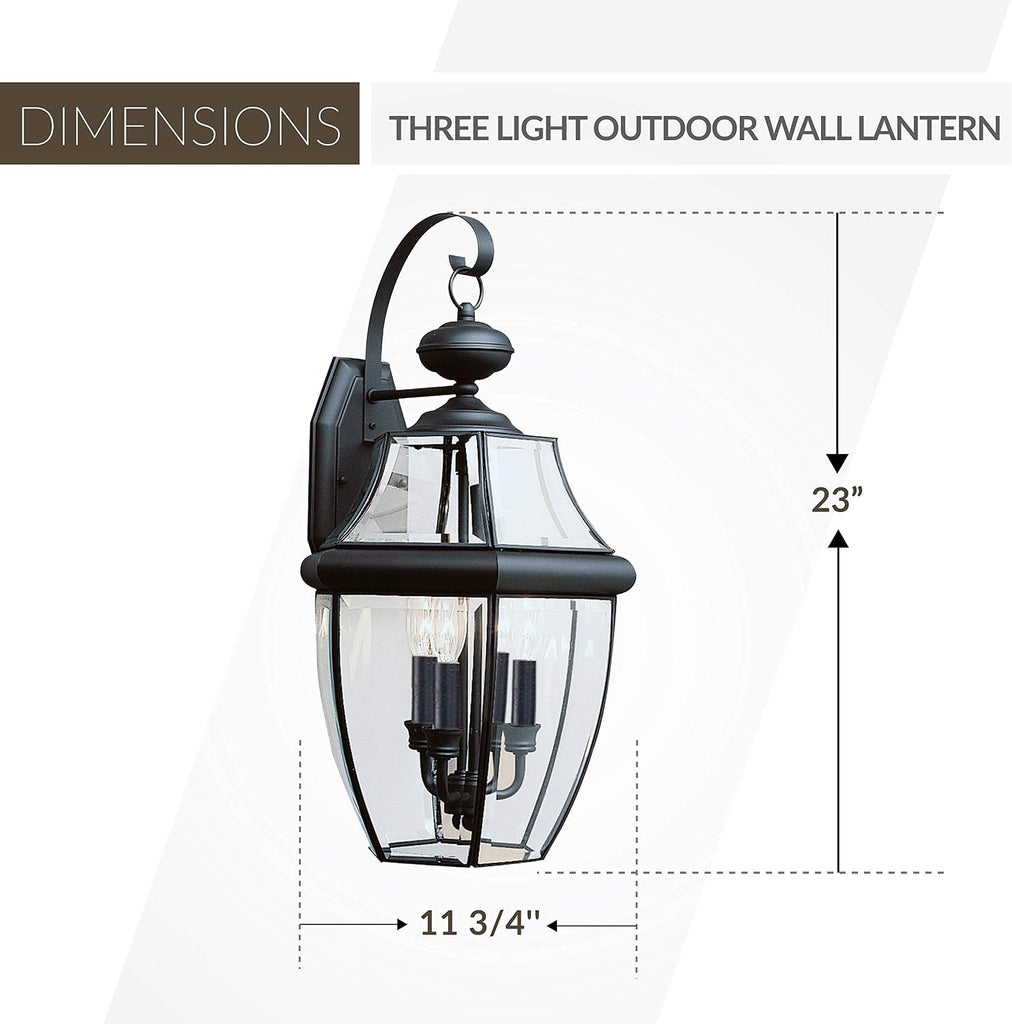 Lancaster 3-Light Outdoor Wall Lantern with Clear Beveled Glass - Black