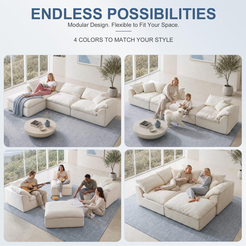 109" L-Shaped Modular Sectional Sofa, Cloud Comfy Chenille Couch (L-White)