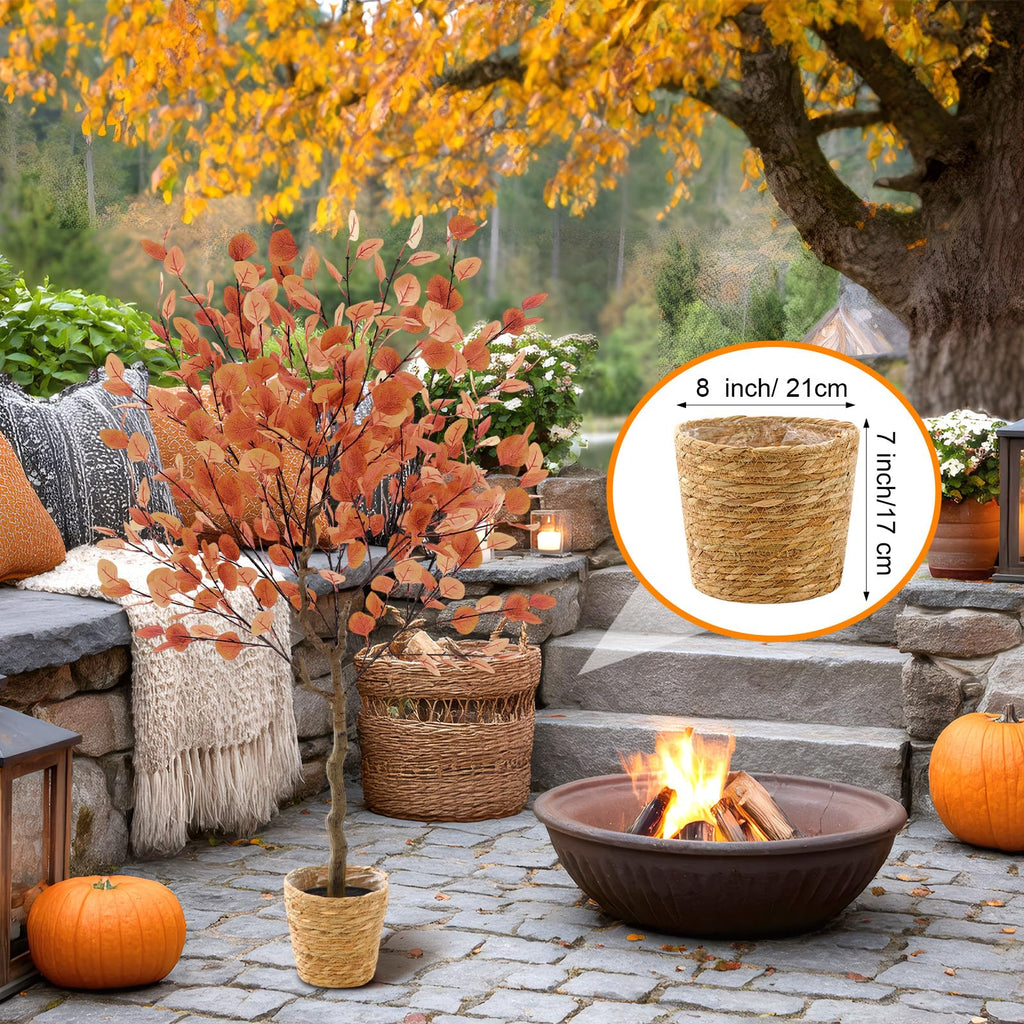 2 Pack 4 ft Artificial Eucalyptus Trees with Baskets, Orange