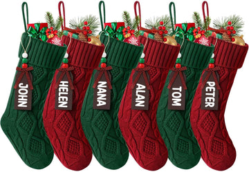 Christmas Stockings, 18 Inches Large Size Cable Knitted Stocking Gifts ( red&Green) - Set of 6