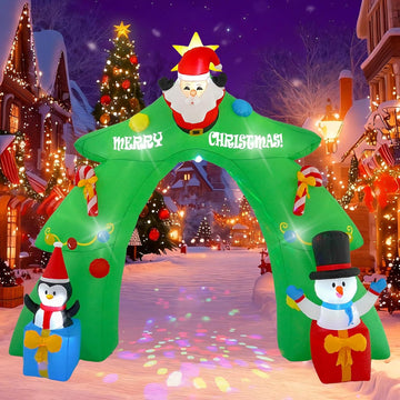 12 FT Santa's Candy Tree Arch Outdoor Inflatable with Rotating LED Colorful Lights for Christmas Holiday Party