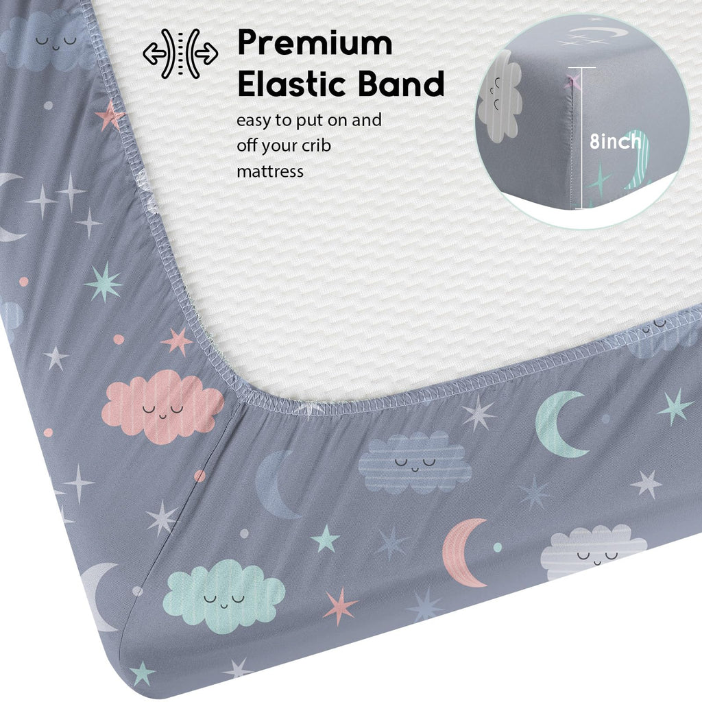 2-Pack Baby Crib Sheets for Boys Girls 52x28 (Grey+Cloud)