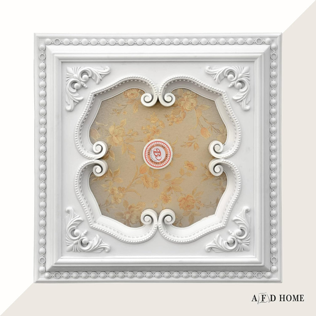 Four-Leaf Clover Square Chandelier Ceiling Medallion and Fan Medallion, 24 Inches, White and Gold