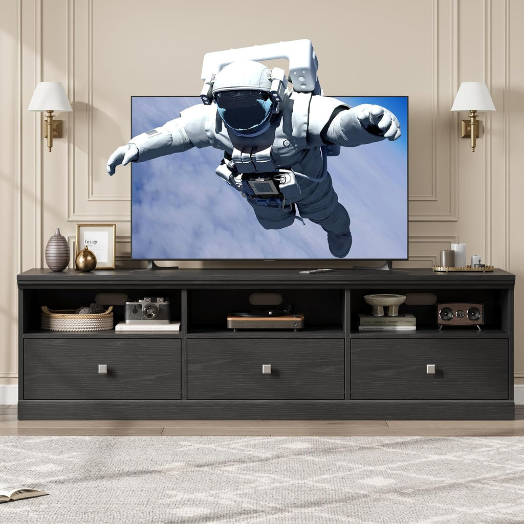 70in TV Stand for TVs up to 80", Mid Century Modern Entertainment Center with Storage Drawer and Open Shelves, TV