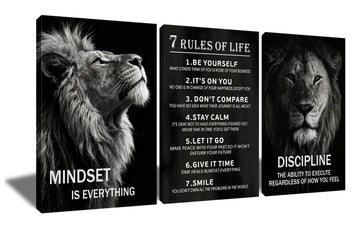 7 Rules of Life Inspirational Canvas Wall Art Lion-Themed Picture Painting Artwork Motivational Entrepreneur Quote
