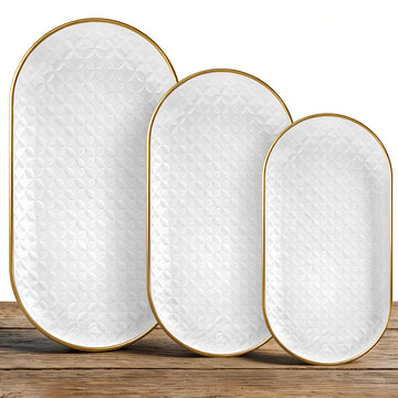 Gold Rim Ceramic Serving Platter 16"/14"/12" Decorative White Gold Serveware for Parties Entertaining Elegant Serving