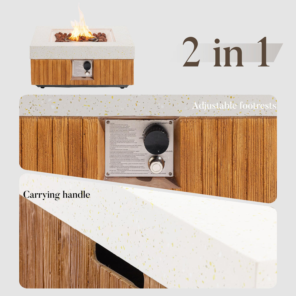 28" Outdoor Fire Pit Table, Small Square Gas Fire Pit Table with Concrete & Log Wood Grain Design, Fire