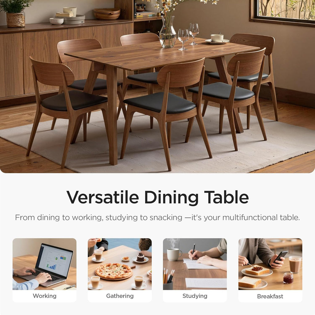Farmhouse Rectangular Dining Table for 6 People, Modern Mid-Century Walnut Kitchen Dinner Tables Furniture, Natural