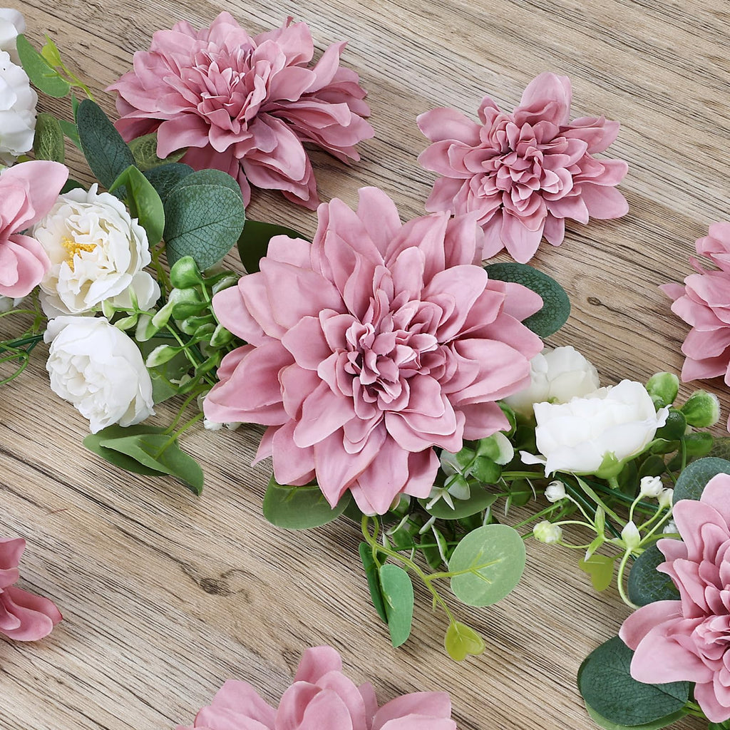 Dusty Pink Dahlia Artificial Flowers with Stems, Silk, 24 PCS