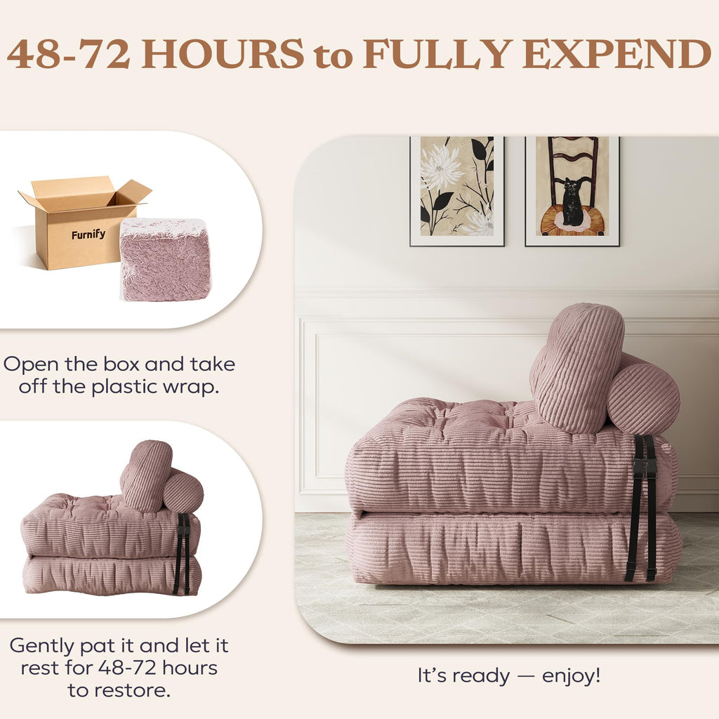 Convertible Folding Sofa Bed Chair, Foldable Soft Foam Couch, Pink
