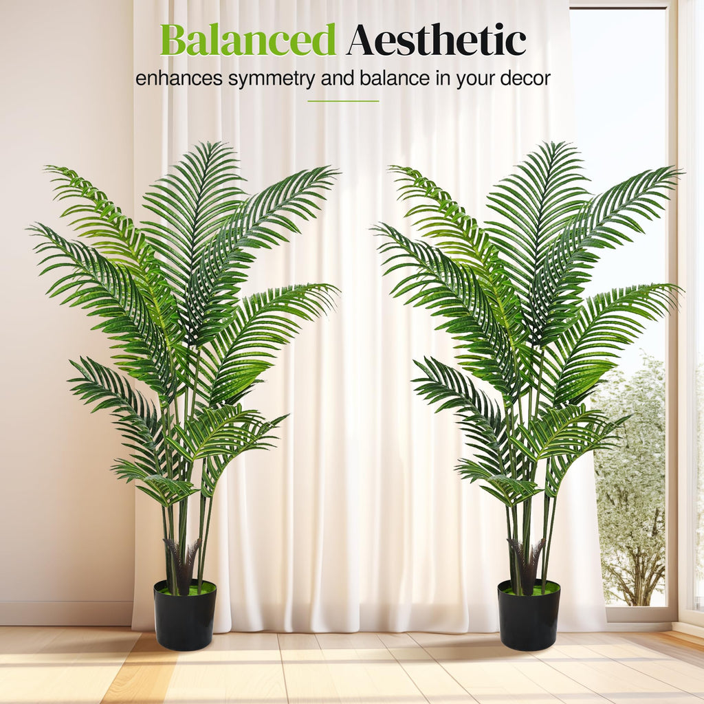 5ft Artificial Palm Tree, 2 Pack Artificial Plants Indoor Living Room, Tall Fake Trees Tropical Areca Floor Plant