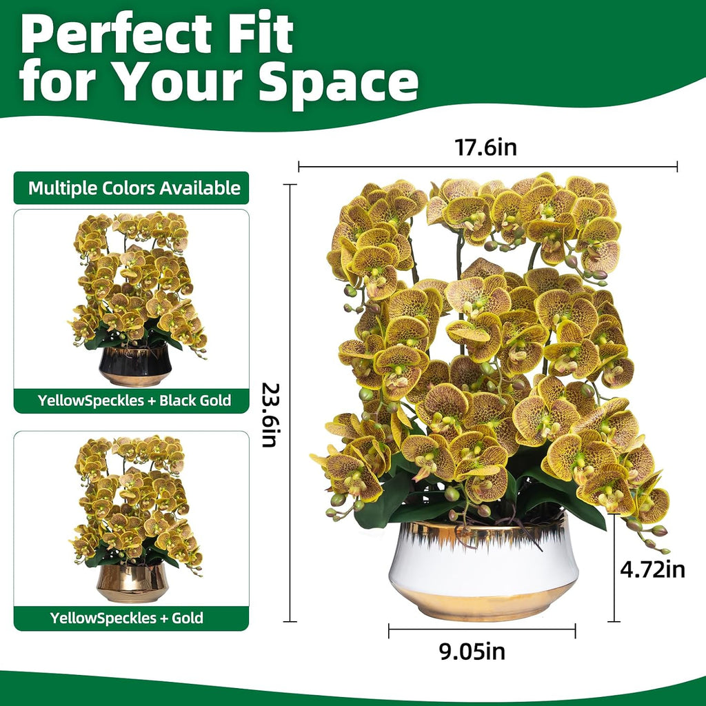 Orchids Artificial Flower Real Touch Fake Flowers in Large Ceramic Pot