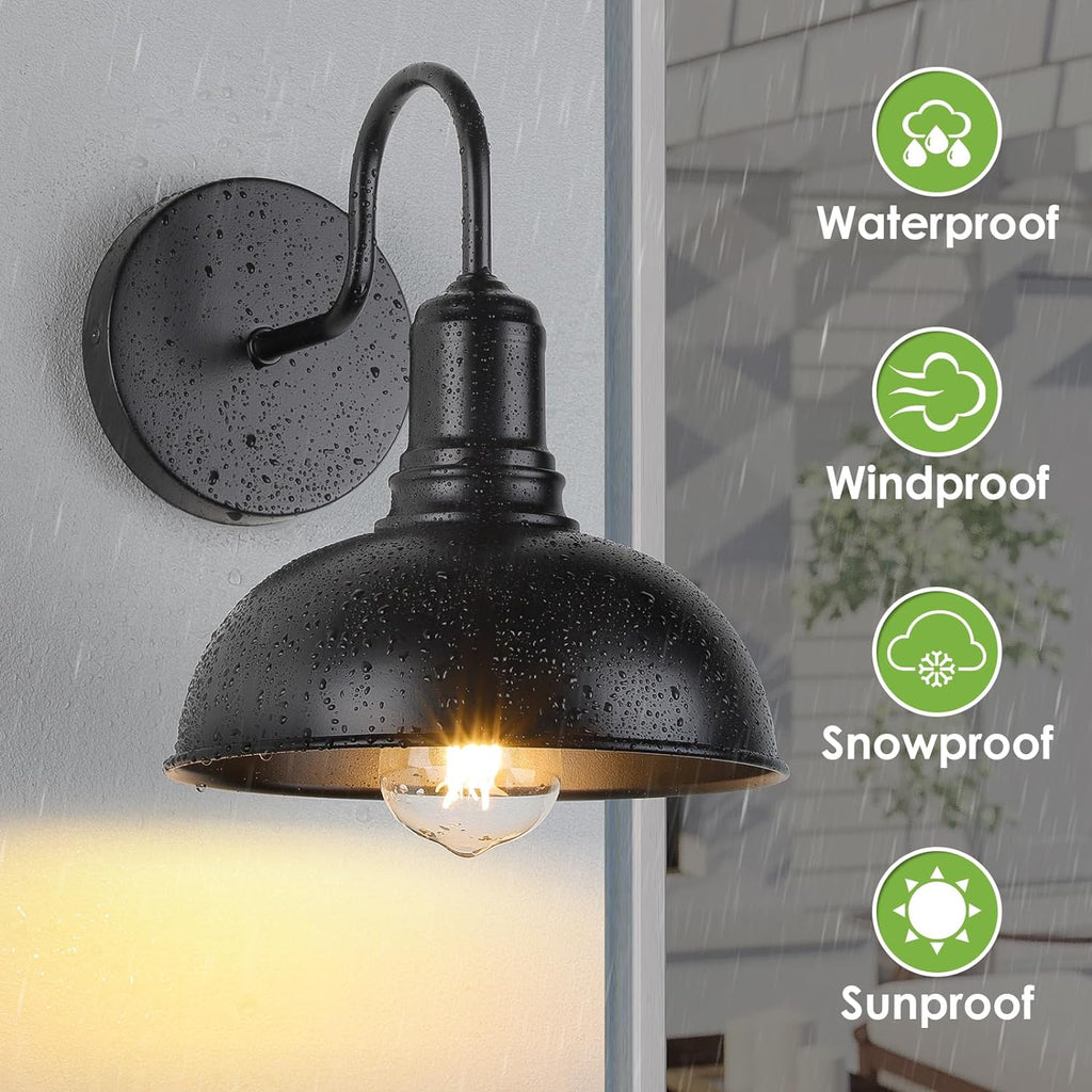 Outdoor Wall Sconce, 2 Pack Exterior Waterproof Farmhouse Barn Light Fixture, Black Garage Wall Lantern