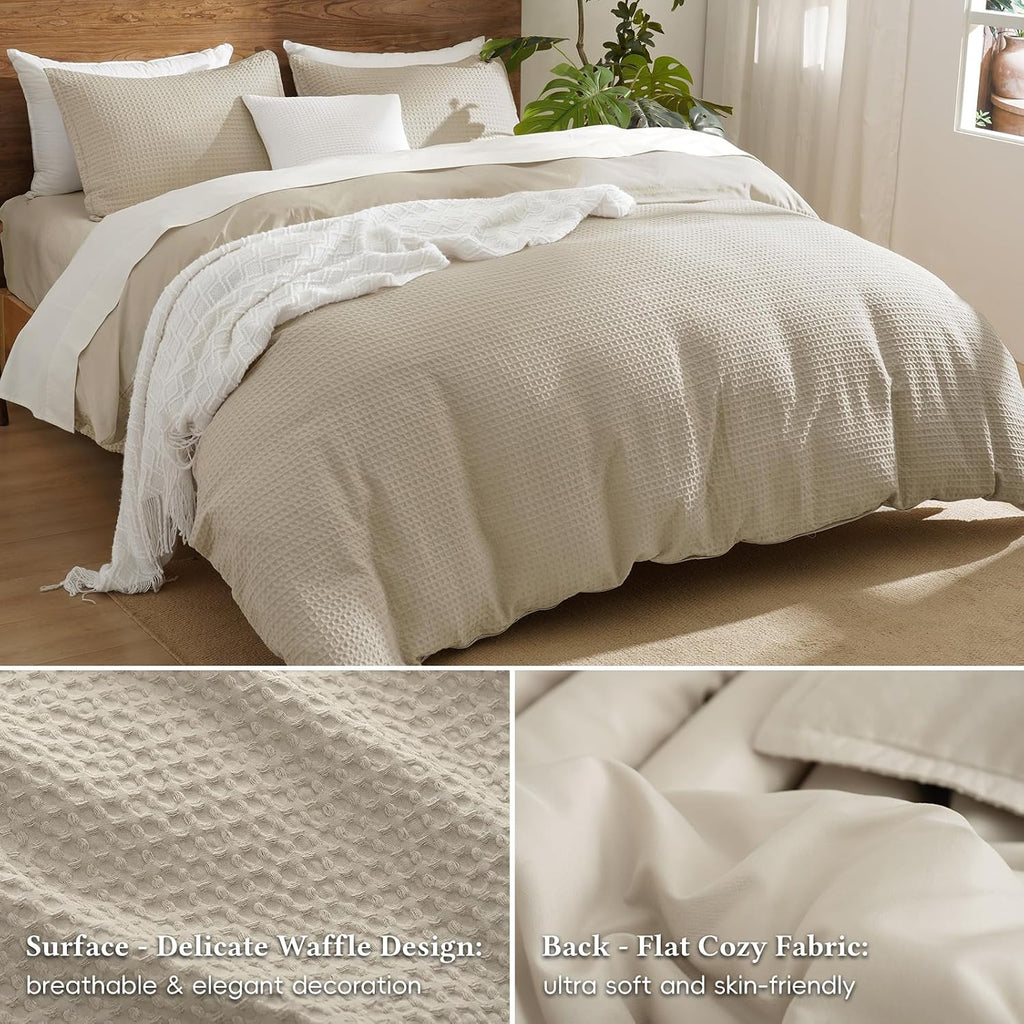 Waffle Weave Duvet Cover Set,Soft Breathable 3pcs Comforter Cover Set with 2 Pillowcases,Textured Home Decor