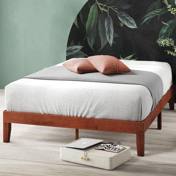 Wen Wood Platform Bed Frame/Solid Wood Foundation/Wood Slat Support/No Box Spring Needed/Easy Assembly, Queen