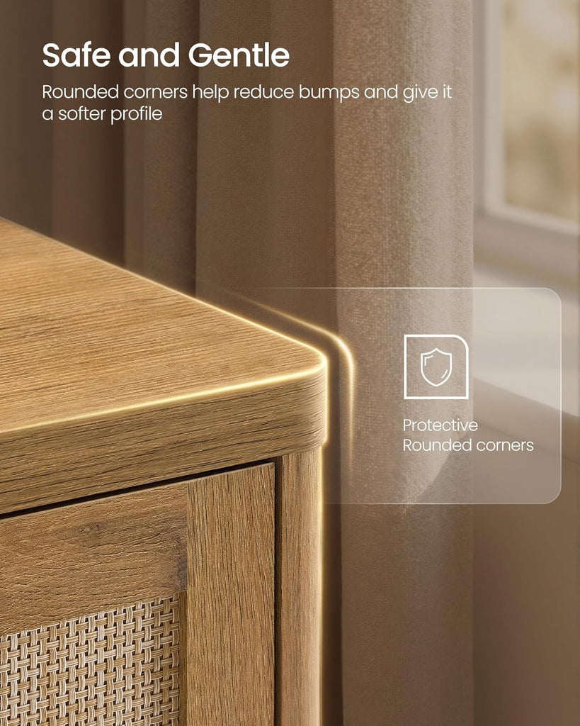 ELLAN Collection - Boho Buffet Cabinet with Rattan-Look Doors, Sideboard Storage Cabinet, Rounded Corners